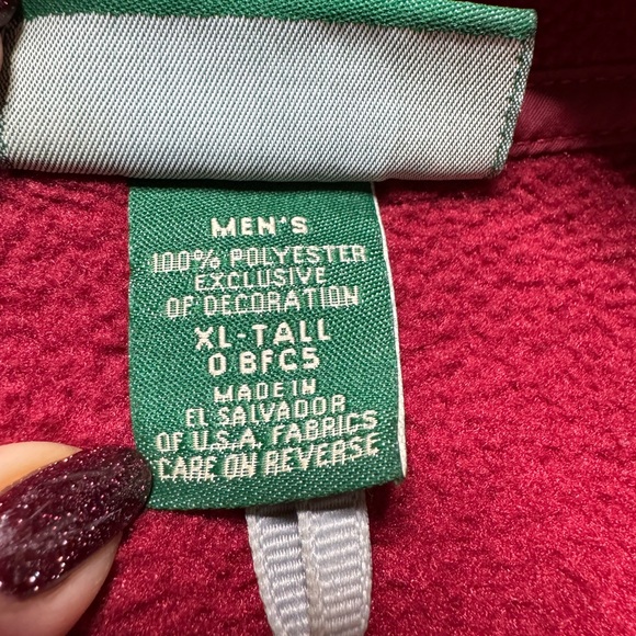 LLBean Men’s Dark Red Fleece 1/4 Snap Pullover with pockets XL Tall - Picture 7 of 7